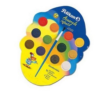 Pinturas Acuarela Pelikan Infantil 7501215 - Set de 12 Pastillas � 12 Colores Brillantes, Intensos y Mezclables | Uso Escolar � Base Agua No T�xica