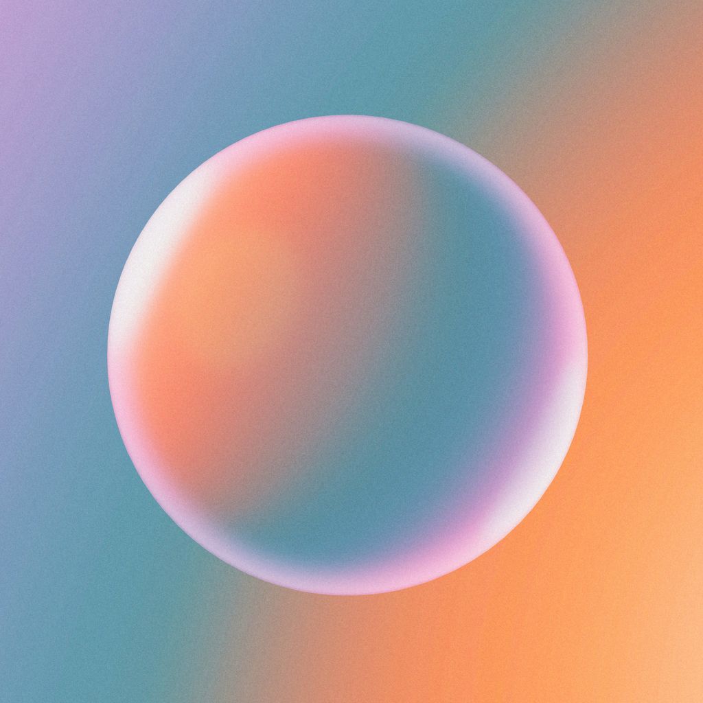 a blue and pink background with a circular object in the middle
