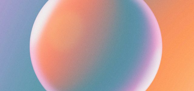 a blue and pink background with a circular object in the middle