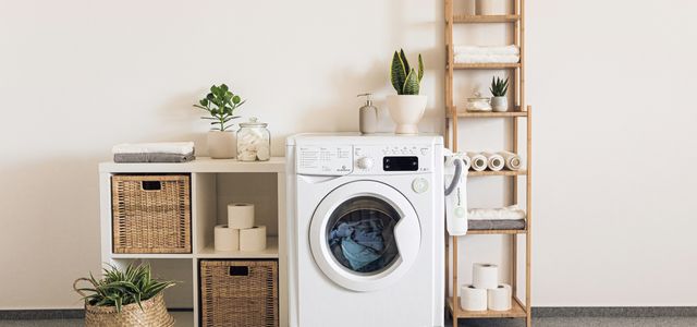 a washer and dryer in a room