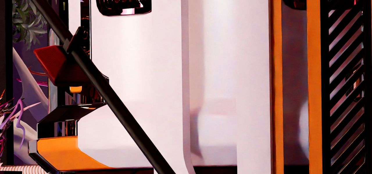 a white surfboard sits on a shelf