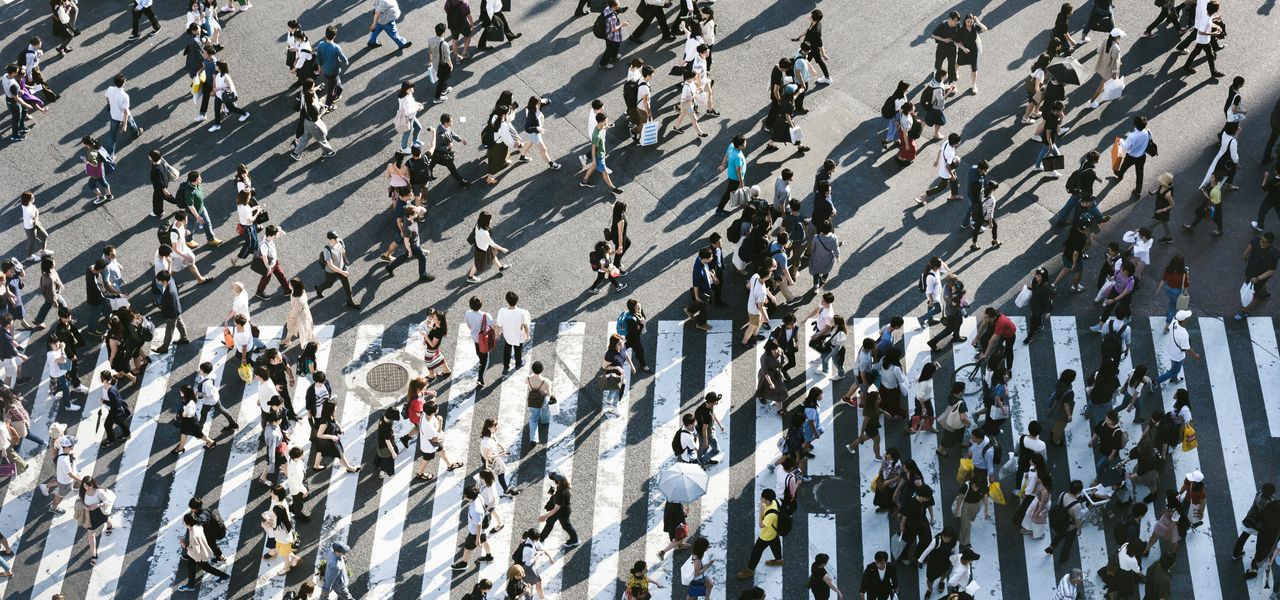 aerial view of people walking on raod
