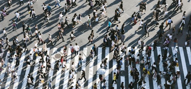 aerial view of people walking on raod