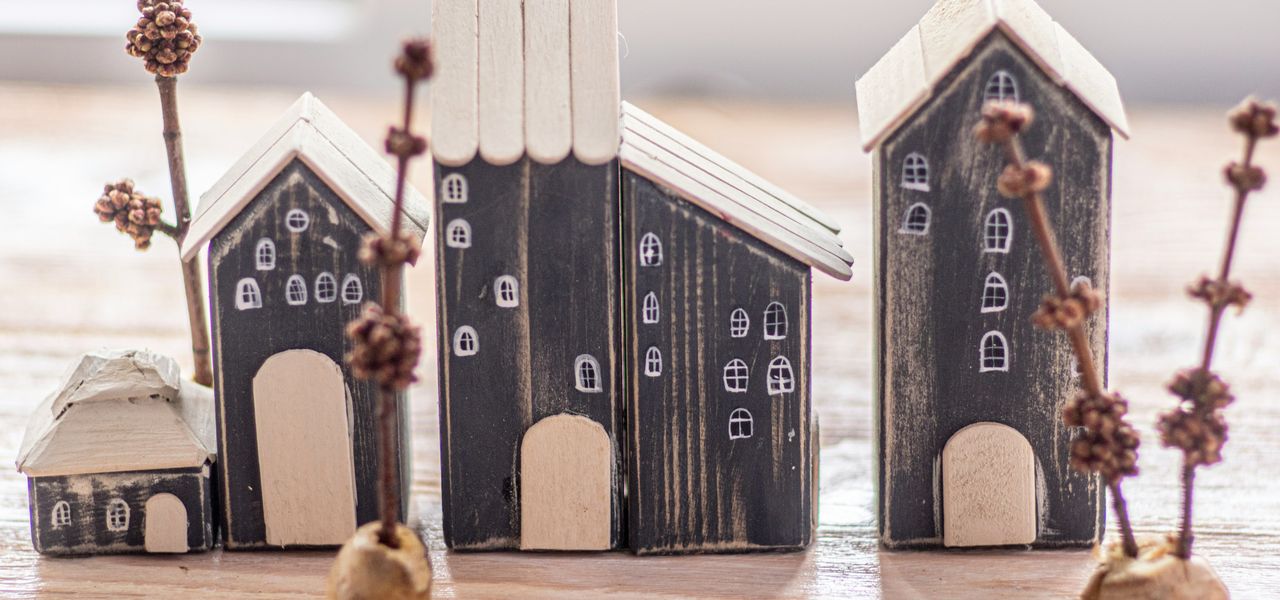 black and white wooden house miniature
