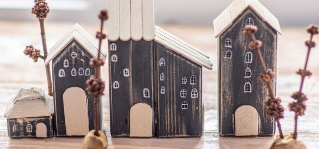 black and white wooden house miniature