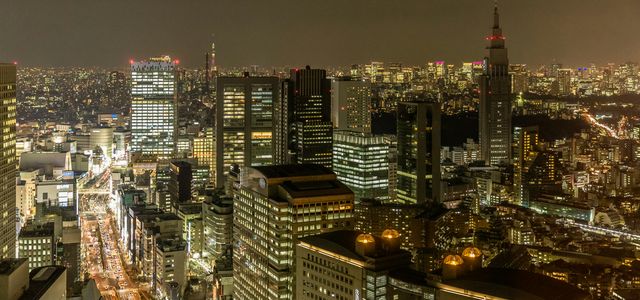 city skyline during night time