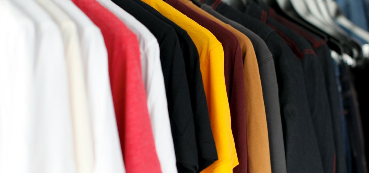 closeup of hanged shirts on rack