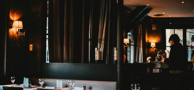 empty table and chairs inside building