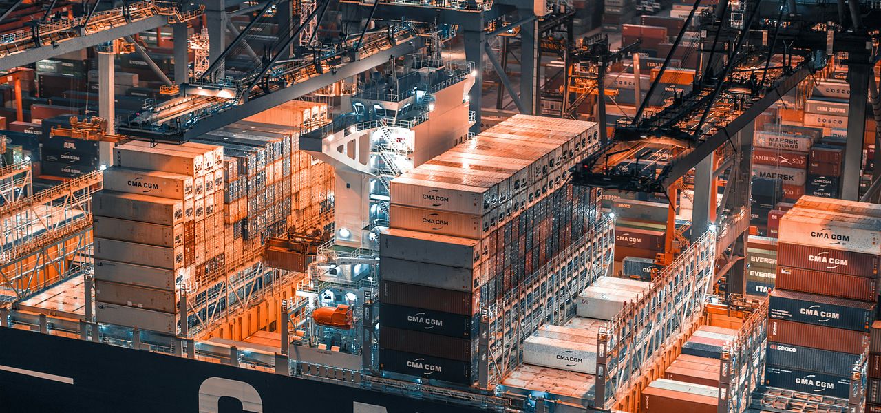 orange and black cargo containers