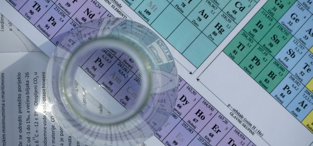 round clear glass on white paper