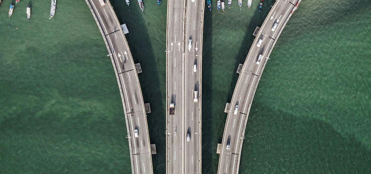 three gray concrete highways