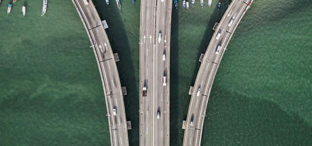 three gray concrete highways