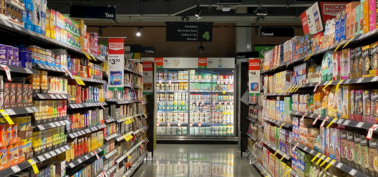 white and red labeled pack on white shelf