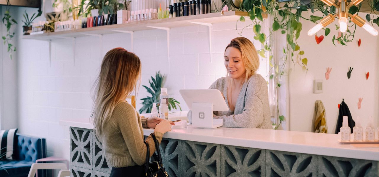 woman facing on white counter