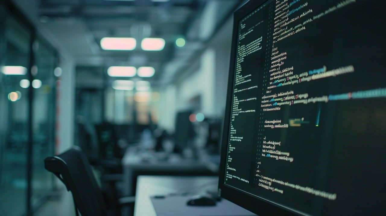 A computer screen with lines of code.