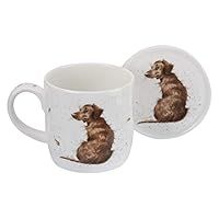 Royal Worcester Wrendale Designs Hello Sausage Mug & Coaster Set | 11 Ounce Coffee Mug with Coaster | Made from Fine Bone China | Microwave and Dishwasher Safe