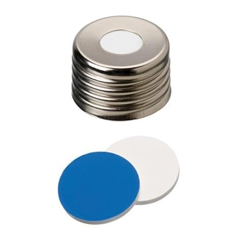 ND18 Magnetic Screw Cap (8mm Hole) with Silicone/PTFE Septa (White/Blue), 1.5mm, 55° Shore A , pk.100 (Old P/N 18031414)