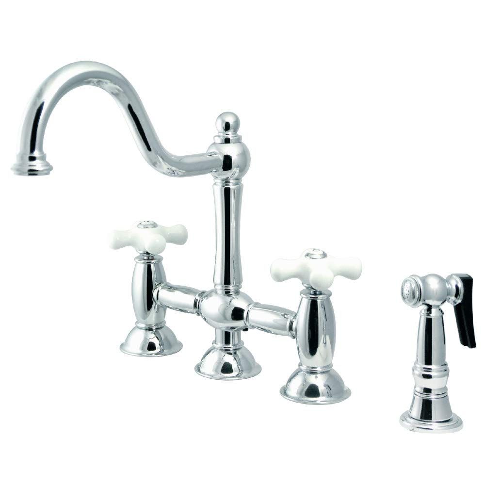 Elements of Design ES3791PXBS Restoration 8" Deck Mount Kitchen Faucet with Brass Sprayer, 9", Polished Chrome