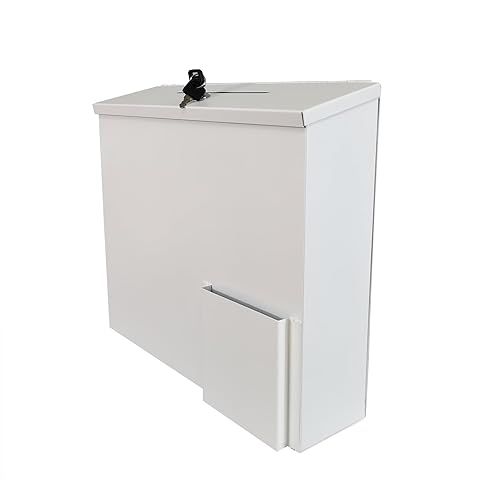 FixtureDisplays® Metal Collection Box Suggestion Box 15 X 4.6 X 13.5" Donation Charity Box Fundraising Box Tithes Offering Box Wall Mount Ready 10918-85-WT