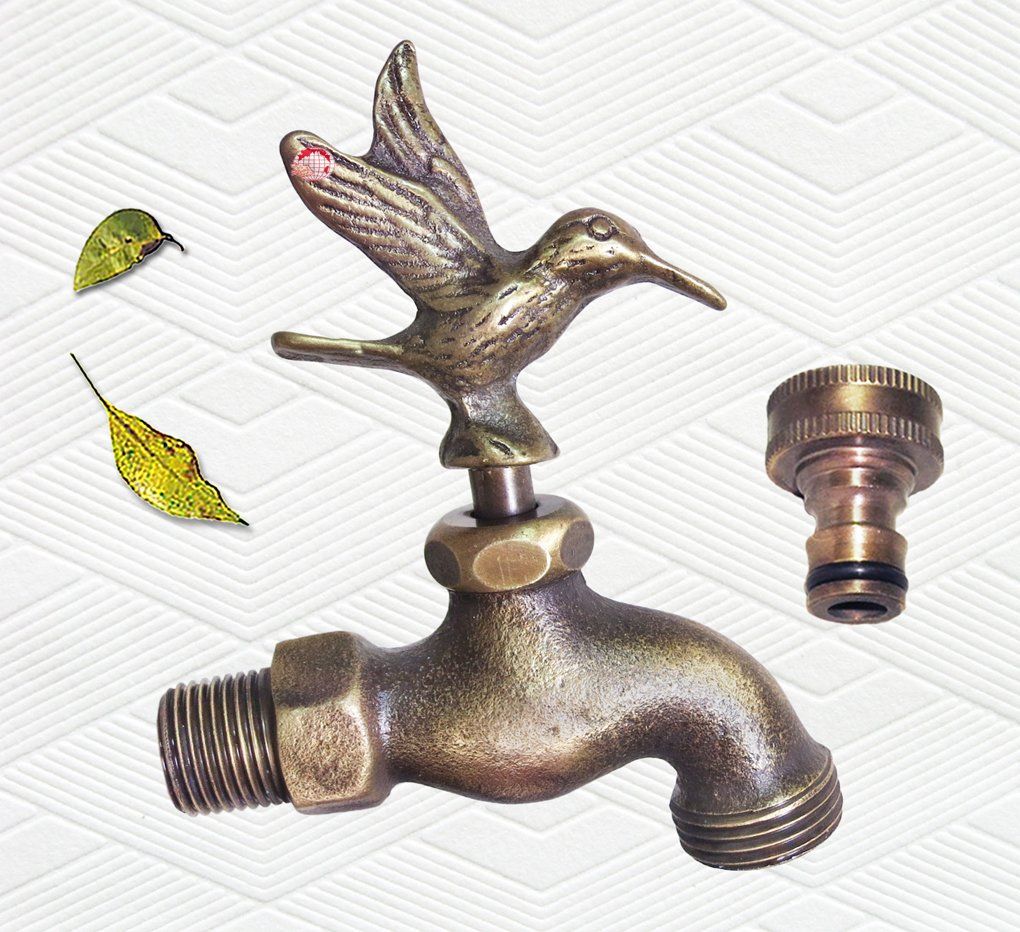 Taiwan Decorative Solid Brass Hummingbird Garden Outdoor Faucet 4" inches L - with a Brass Connecter