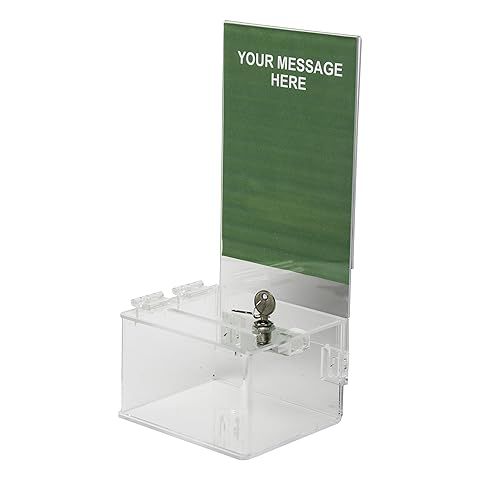 Clear-Ad - Acrylic Donation, Ballot, Raffle or Suggestion Box with Lock and Removable Sign Holder - Plastic Comment or Compaint Container - Plexiglass Multipurpose Box with Slot - Clear (12x12)