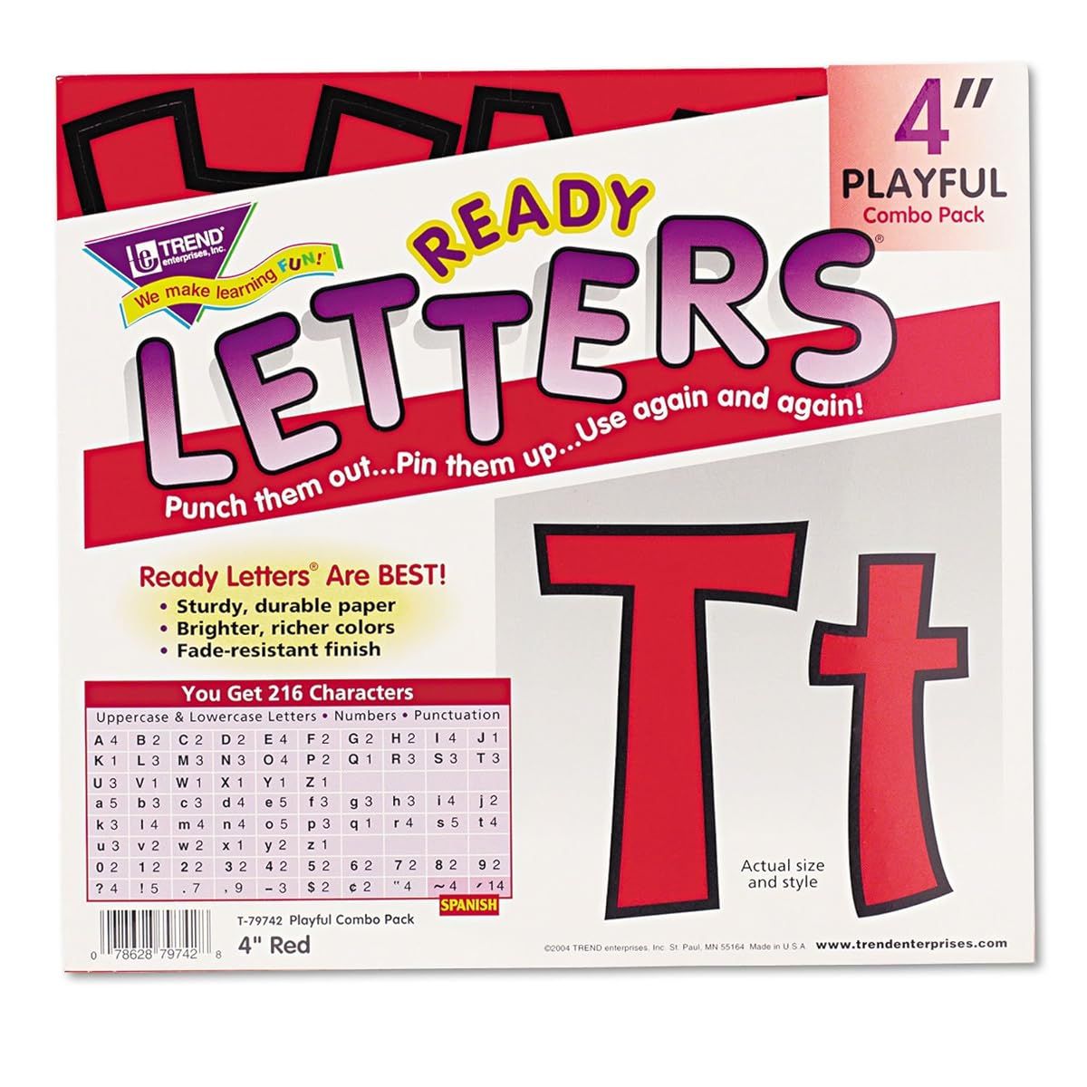TREND T79742 Ready Letters Playful Combo Set, Red, 4"h, 216/Set