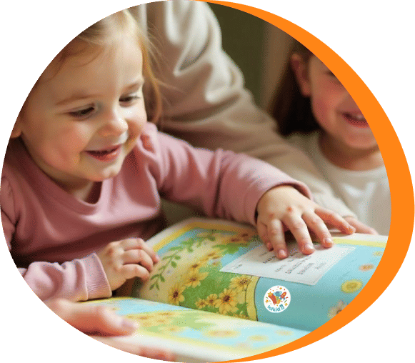 Caregiver and child reading together