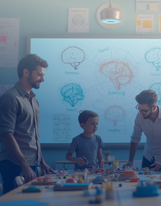 Classroom setting with educators and children