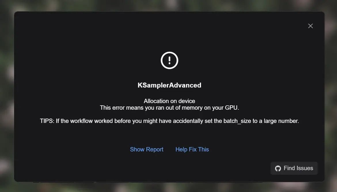Screenshot of OOM error in Comfy UI