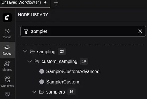 Screenshot of the left sidebar of ComfyUI.