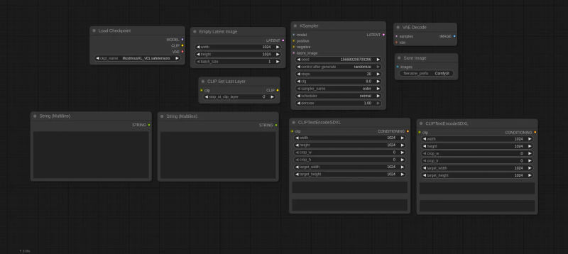 Screenshot of the basic ComfyUI nodes needed for SDXL sampling.