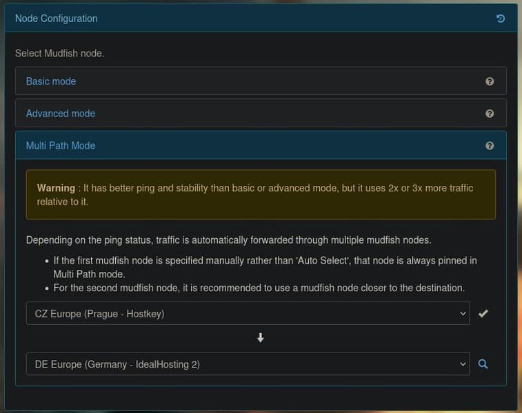 Mudfish configuration screen
