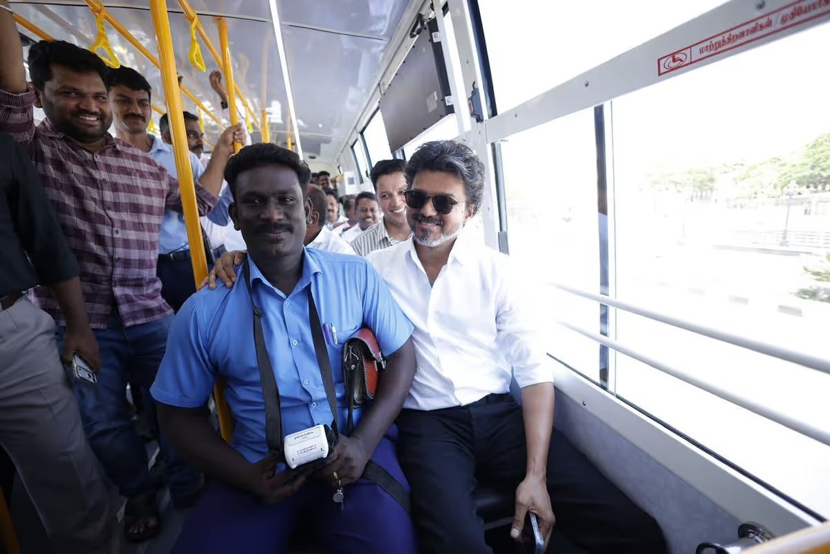 Tamil Nadu CM Vijay Flags Off 130 New AC Electric Buses in Chennai to Boost Green Public Transport
