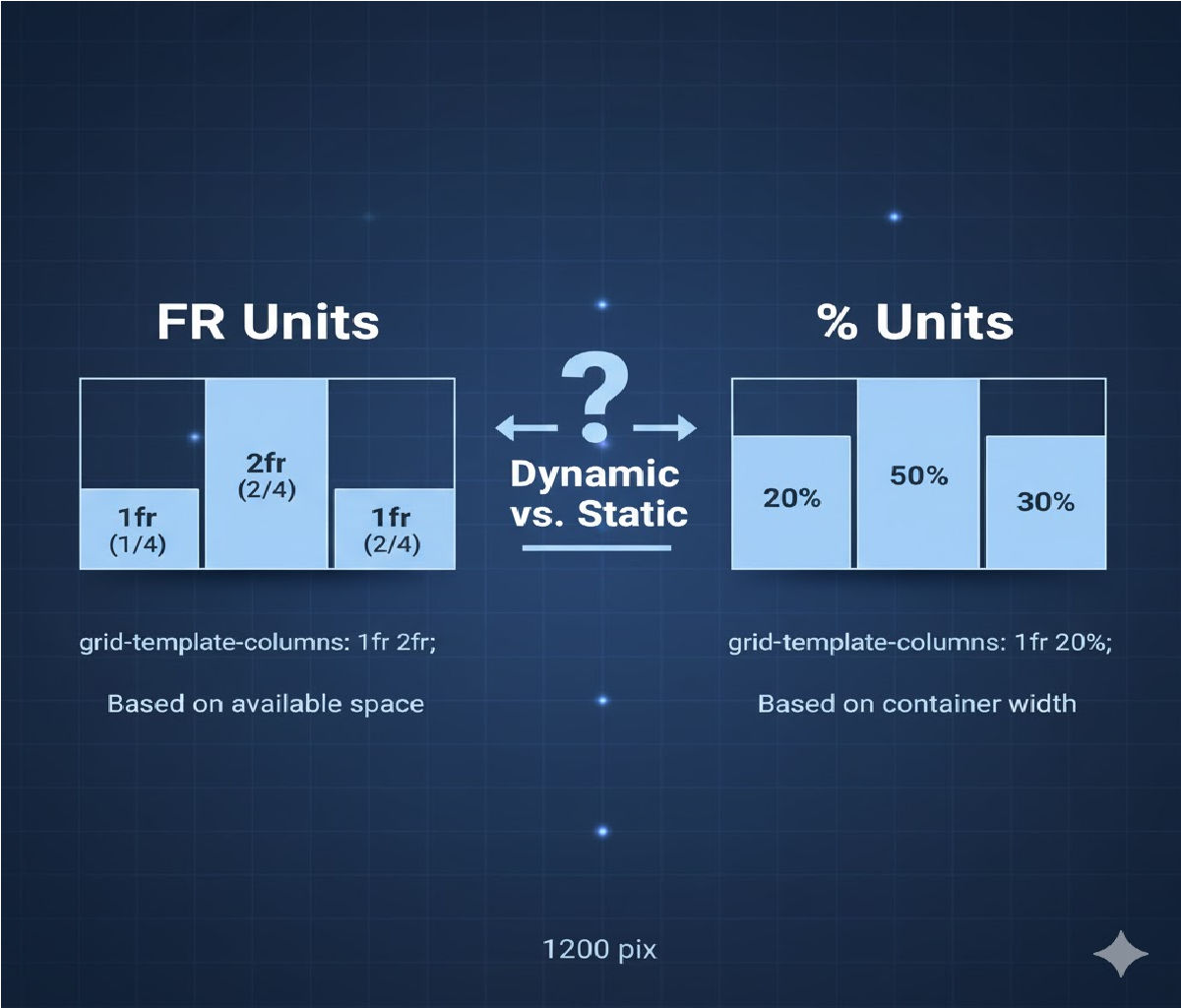 Whatβs the difference between fr units and % in CSS Grid layouts?