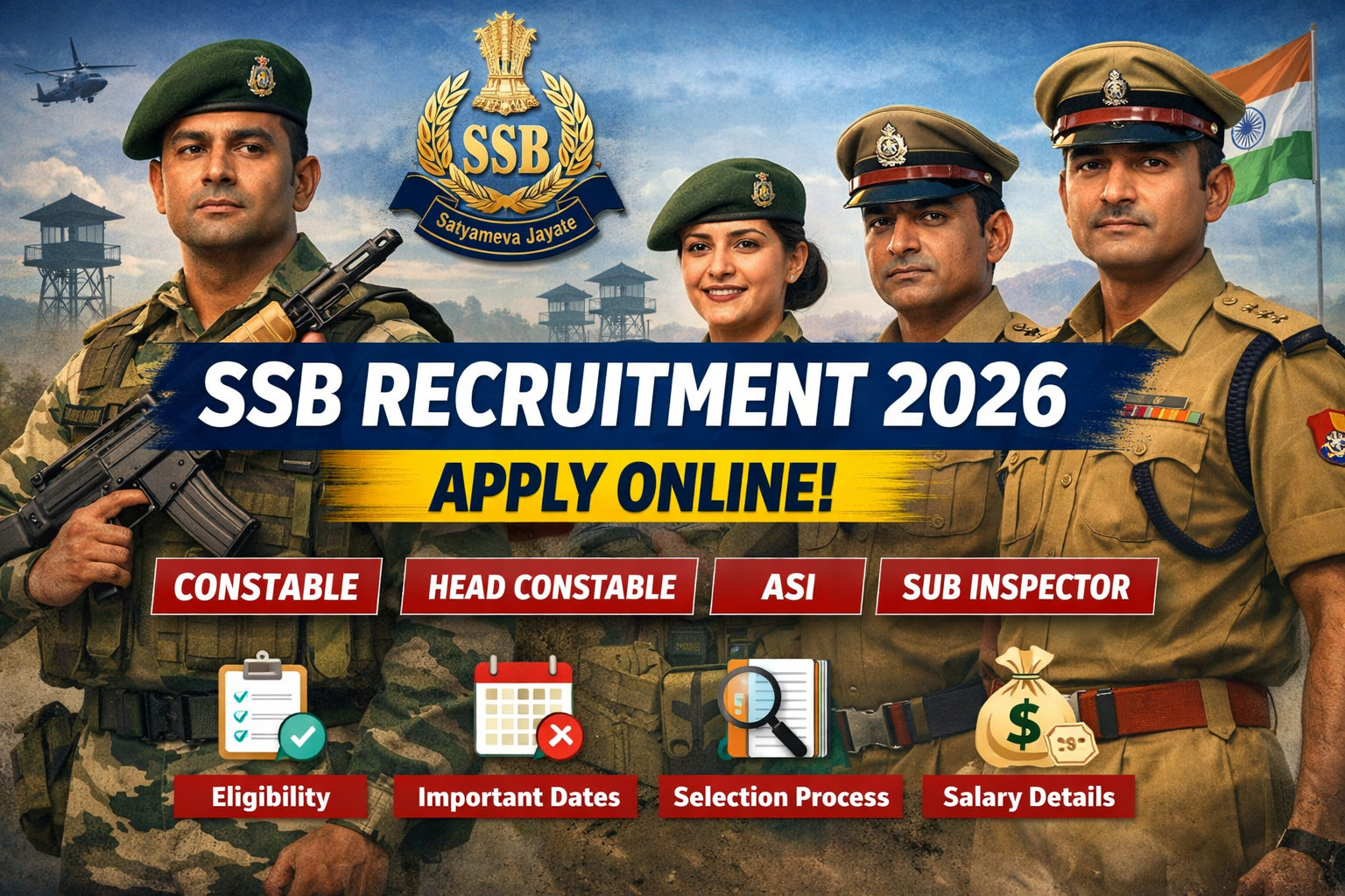 Sashastra Seema Bal SSB Constable HC ASI SI Recruitment 2026 Apply Online Form