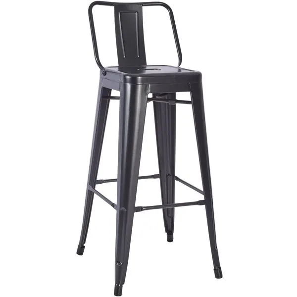 Paris In / Outdoor Metal High Bar Stools With Back - Black or Grey