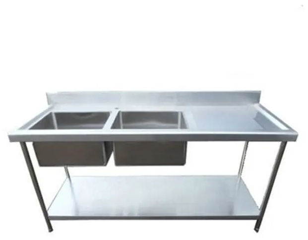 Commercial Stainless Steel Double Bowl Kitchen Sink 1.8m Right Hand Drainer