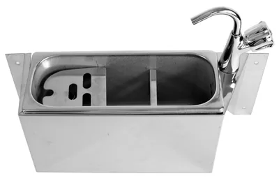 CombiSteel 7108.0020 Sink for Ice Cream Scoop with Water Tap 380 × 120 × 150 with Water Drain Hole, Water Connection and Overflow Pipe