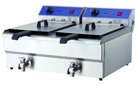 Infernus Countertop Electric Twin Tank Fryer With Tap – 2 x 16L Commercial Deep Fat Fryer