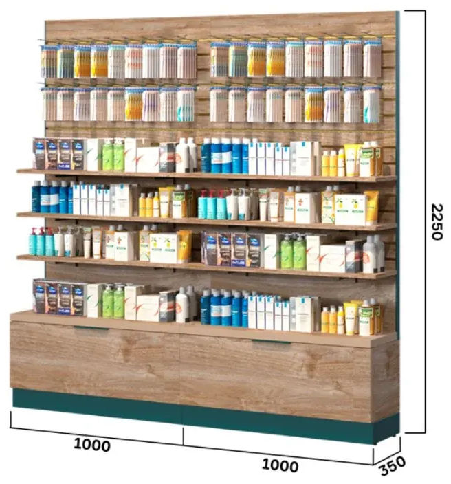 Pharmacy Wall Unit With Bottom Drawer and Slatwall