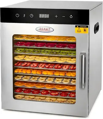HAKKA Food Dehydrator 10 Rack, Stainless Steel Fruit Dryer 800w 30-90°C