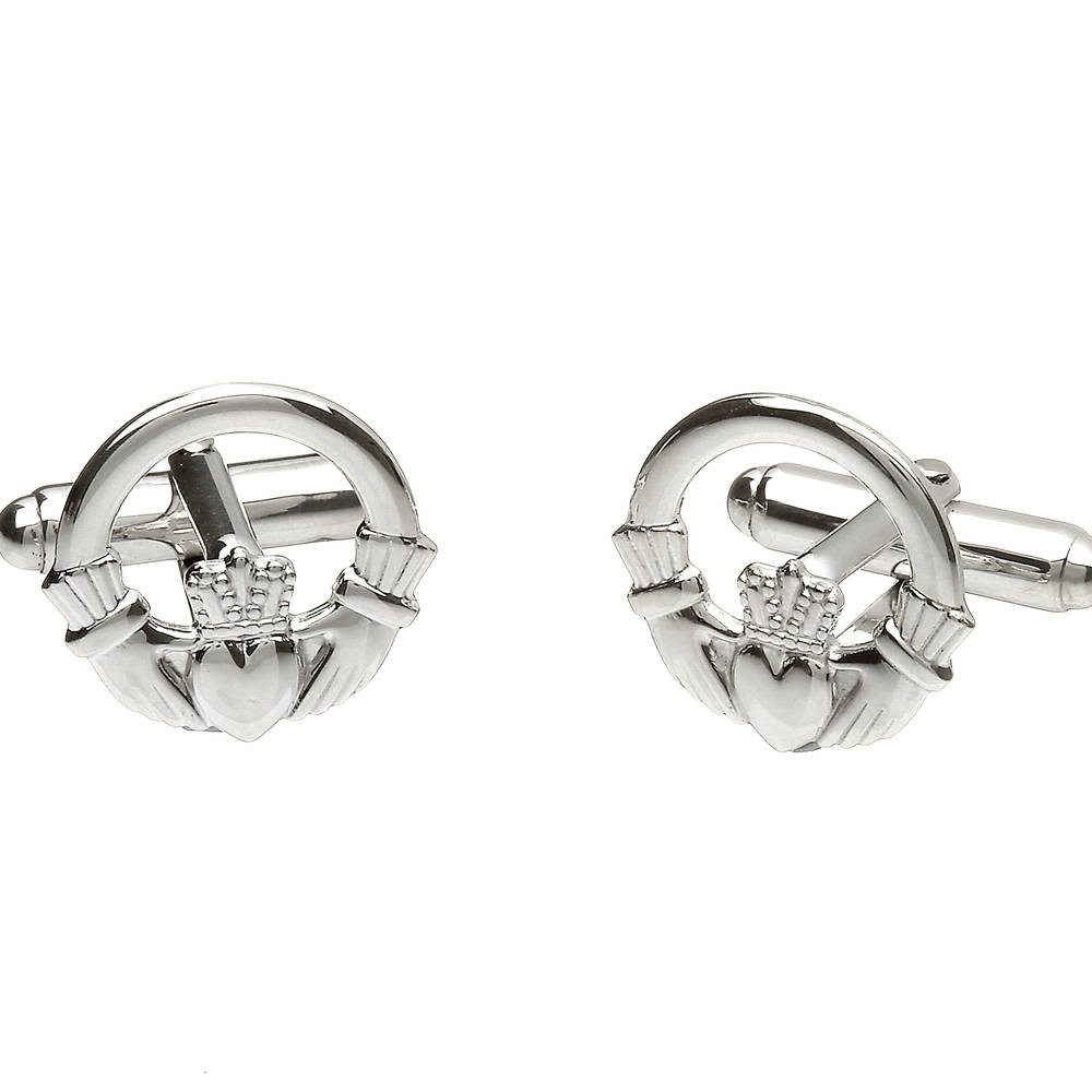 Beautiful silver classic claddagh cufflinks stamped in the Dublin Assay Office in Dublin Castle.