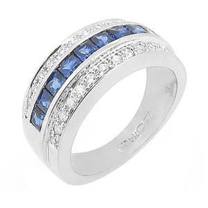 3 ROW SAPPHIRE AND DIAMOND RING
