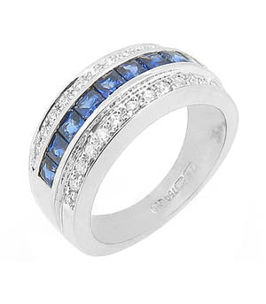 3 ROW SAPPHIRE AND DIAMOND RING