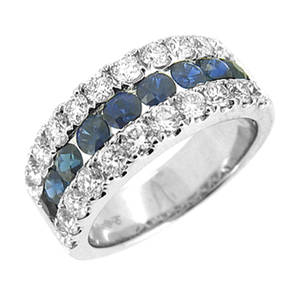 3 ROW SAPPHIRE AND DIAMOND DRESS RING