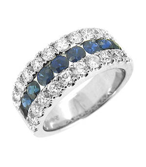 3 ROW SAPPHIRE AND DIAMOND DRESS RING