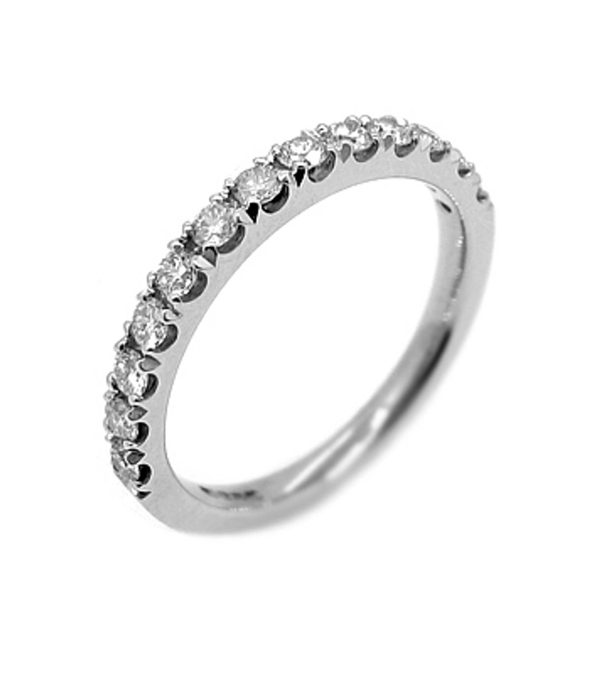 18k white gold 13st brilliant cut diamond claw set eternity ring
Carat: total diamond weight 0.43cts
Metal: 18k white gold