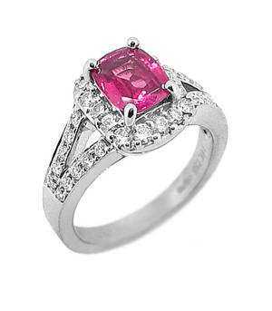 Pink sapphire and diamond cluster ring