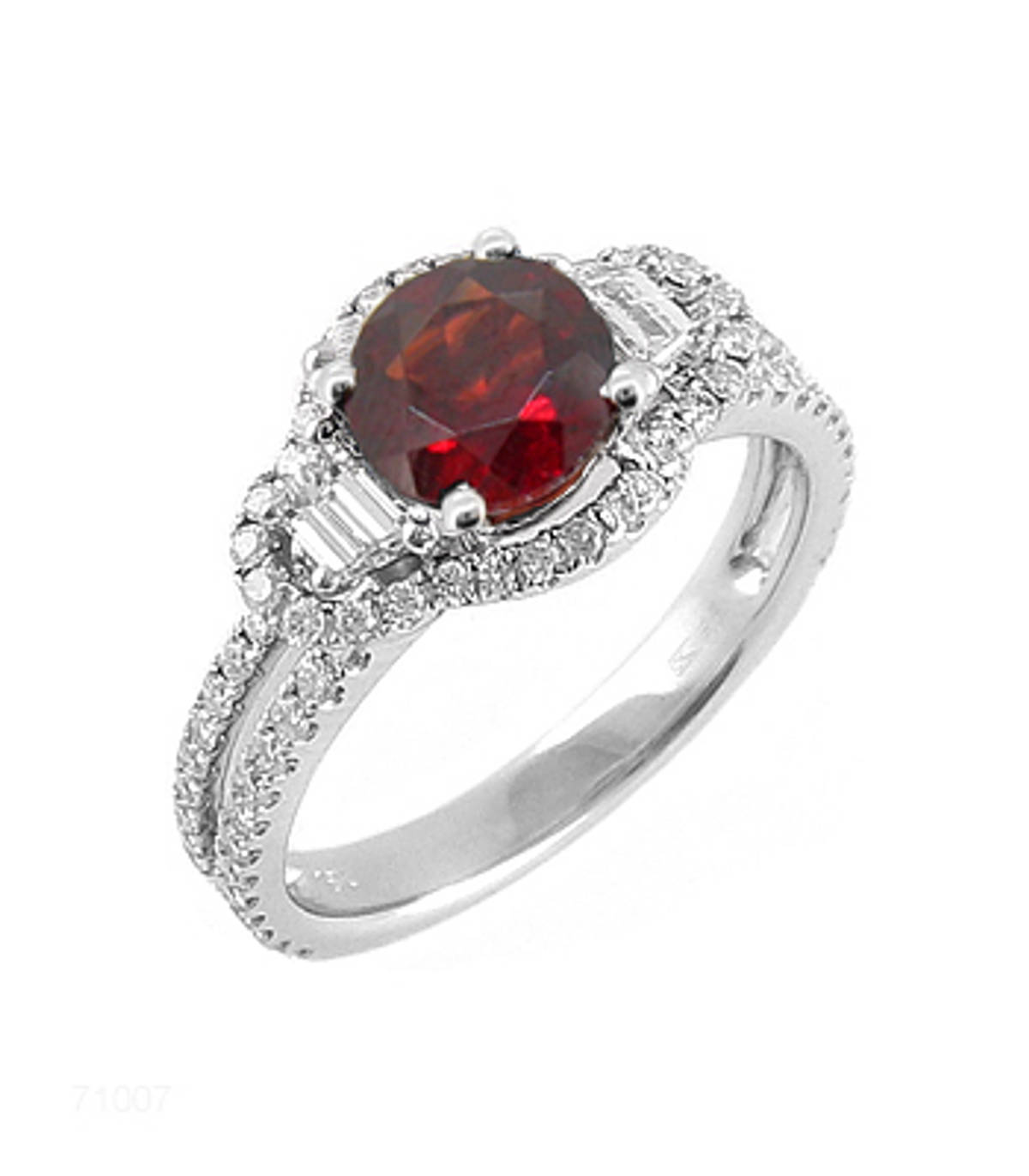 Garnet and diamond cluster ringPictured item: garnet: total 1.00ct/diamonds: total 0.73ct set in 18k white gold