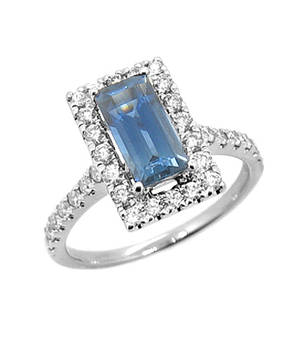  Sapphire/diamond cluster ring 18 ct white gold